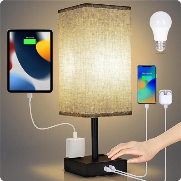 Bedside Lamp with USB Ports - Touch Control Table Lamp for Bedroom with USB C+A - Picture 6 of 8